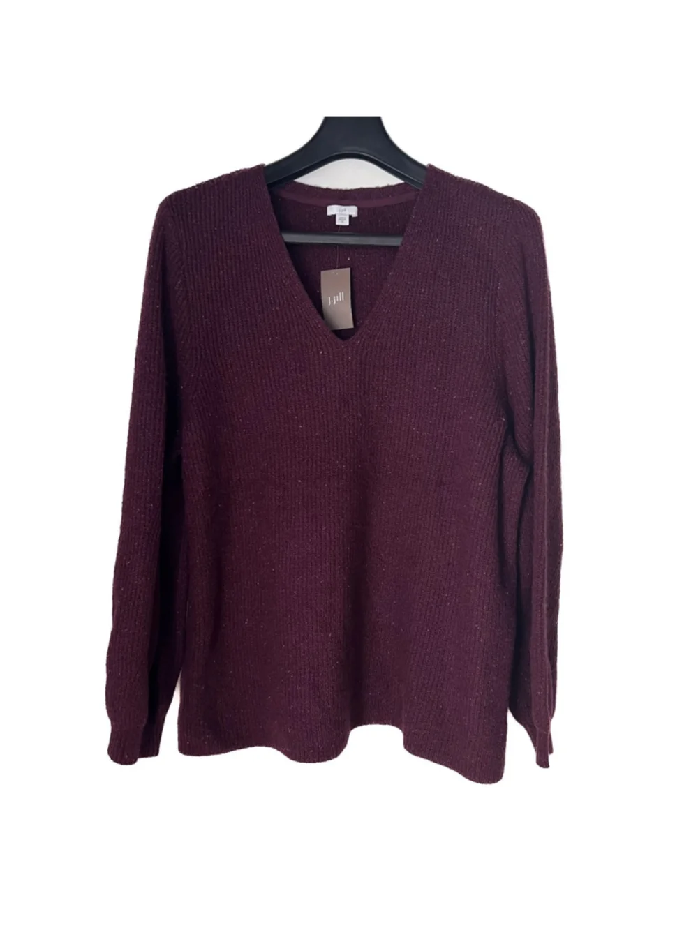 NWT J.Jill V-Neck Pullover Sweater Size 2X Knit Cotton Blend Cabernet MSRP $89